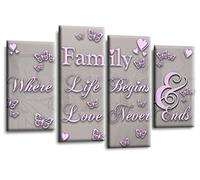 LR Family Love Quote Wall Art Picture Powder Grey Pink Home Canvas Split Panel Print Framed Ready to Hang