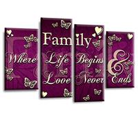 LR Family Love Quote Wall Art Picture Purple Cream Framed Split Panel Print Ready to Hang