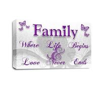 LR Family Love Quote Wall Art Picture - Purple & White Framed Canvas Print | Ready to Hang | Modern Wall Art for Living Room, Bedroom & Office