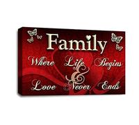 LR Family Love Quote Wall Art Picture - Red & Cream Framed Canvas Print | Ready to Hang | Modern Wall Art for Living Room, Bedroom & Office