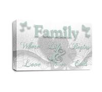 LR Family Love Quote Wall Art Picture - White & Duck Egg Framed Canvas Print | Ready to Hang | Modern Wall Art for Living Room, Bedroom & Office