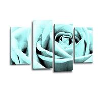 LR Floral Duck Egg Rose Wall Art Picture Framed 4 Panel Split Canvas Print | Ready to Hang | Modern Wall Art for Living Room, Bedroom & Office