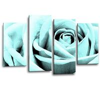 LR Floral Duck Egg Rose Wall Art Picture Love Flower Home Canvas Split Panel Print Framed Ready to Hang