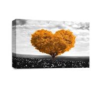 LR Floral Love Heart Tree Wall Art Picture - Grey & Orange Framed Canvas Print | Ready to Hang | Modern Wall Art for Living Room, Bedroom & Office