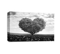 LR Floral Love Heart Tree Wall Art Picture - Grey & White Framed Canvas Print | Ready to Hang | Modern Wall Art for Living Room, Bedroom & Office