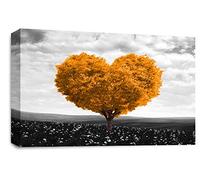 LR Floral Love Heart Tree Wall Art Picture Orange Grey Abstract Flower Landscape Framed Print Ready to Hang