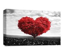 LR Floral Love Heart Tree Wall Art Picture Red Grey Abstract Flower Landscape Framed Print Ready to Hang