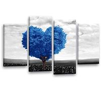 LR Floral Love Heart Wall Art Canvas Picture Abstract Tree Blue White Grey Flower Landscape Framed Split Print Ready to Hang