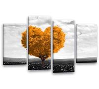 LR Floral Love Heart Wall Art Picture Abstract Tree Orange Grey Flower Framed Split Print Ready to Hang