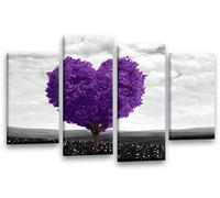 LR Floral Love Heart Wall Art Picture Abstract Tree Purple Grey Flower Framed Split Print Ready to Hang