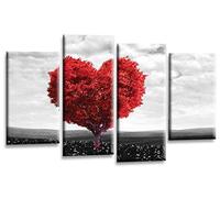 LR Floral Love Heart Wall Art Picture Abstract Tree Red Grey Flower Framed Split Print Ready to Hang