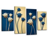 LR Floral Rose Canvas Art Picture Blue Cream Flower Love Home Split Panel Print