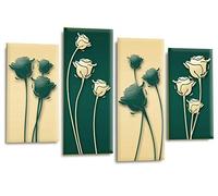 LR Floral Rose Canvas Art Picture Green Cream Flower Love Framed Split Panel Print