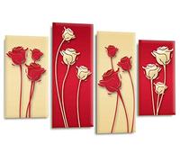 LR Floral Rose Canvas Art Picture Red Cream Flower Love Framed Split Panel Print
