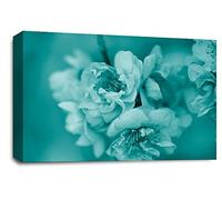 LR Floral Rose Flower Wall Art Picture Teal Cream Blossom Love Framed Canvas Print Ready to Hang