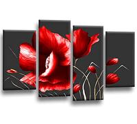 LR Floral Rose Grey Red Flower Wall Art Poppy Split Canvas Picture