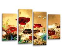LR Floral Rose Poppy Wall Art Picture Cream Red Chinese Flower Framed Canvas Split Panel Print