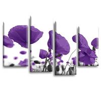 LR Floral Rose Poppy Wall Art Picture Purple White Flower Framed Split Canvas Print Ready to Hang