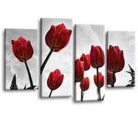 LR Floral Rose Tulip Wall Art Picture Flower Grey Red Framed Split Print Ready to Hang