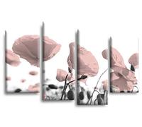 LR Floral Rose Wall Art Canvas Picture Poppy Pink White Flower Framed Split Print Ready to Hang