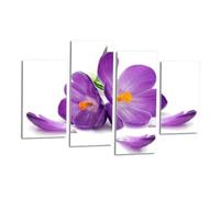 LR Floral Rose Wall Art Picture - Purple & White Framed 4 Panel Split Canvas Print | Ready to Hang | Modern Wall Art for Living Room, Bedroom & Office