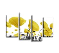 LR Floral Rose Wall Art Picture - Yellow & White Framed 4 Panel Split Canvas Print | Ready to Hang | Modern Wall Art for Living Room, Bedroom & Office