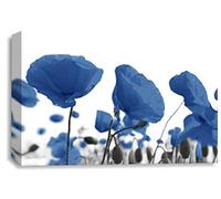 LR Floral Rose Wall Art Poppy Canvas Picture Blue White Flower Framed Print Ready to Hang