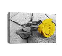 LR Floral Yellow Rose Wall Art Picture - Grey & White Framed Canvas Print | Ready to Hang | Modern Wall Art for Living Room, Bedroom & Office
