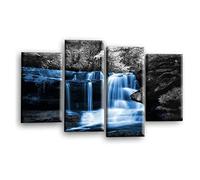 LR Blue Waterfall Wall Art Picture Forrest Landscape Black White Framed Split Canvas Panel Print