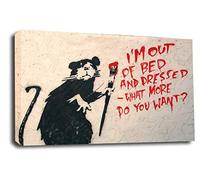 LR Framed Banksy Rat Canvas Wall Art Grey White Student Peace Love Picture Print Ready to Hang