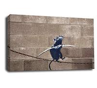 LR Framed Banksy Rat Canvas Wall Art Grey White Tightrope Peace Love Picture Print Ready to Hang