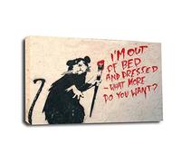 LR Framed Banksy Rat Wall Art Picture - Grey & White Graffiti Art Framed Canvas Print | Ready to Hang | Modern Wall Art for Living Room, Bedroom & Office