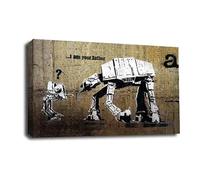 LR Framed Banksy Star Wars Wall Art Picture - Grey & White Graffiti Art Framed Canvas Print | Ready to Hang | Modern Wall Art for Living Room, Bedroom & Office