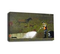LR Framed Banksy Wall Art Picture - Grey, Black & White Graffiti Art Framed Canvas Print | Ready to Hang | Modern Wall Art for Living Room, Bedroom & Office