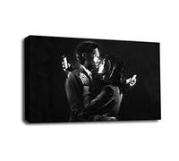 LR Framed Banksy Wall Art Picture - Grey & White Graffiti Art Framed Canvas Print | Ready to Hang | Modern Wall Art for Living Room, Bedroom & Office