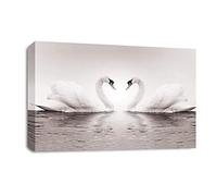 LR Framed Love Heart Swans Wall Art Picture - Grey & White Framed Canvas Print | Ready to Hang | Modern Wall Art for Living Room, Bedroom & Office