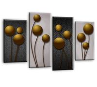 LR Gold Floral Rose Wall Art Picture Grey Abstract Flower Love Framed Split Panel Print Ready to Hang