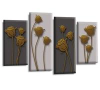 LR Gold Floral Rose Wall Art Picture Grey Abstract Flower Love Framed Split Panel Print Ready to Hang