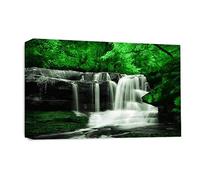 LR Green Waterfall Wall Art Picture - Grey & White Forest Framed Canvas Print | Ready to Hang | Modern Wall Art for Living Room, Bedroom & Office