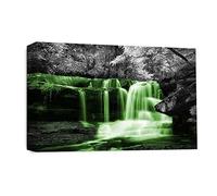 LR Green Waterfall Wall Art Picture - Grey & White Forest Framed Canvas Print | Ready to Hang | Modern Wall Art for Living Room, Bedroom & Office