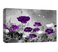LR Grey Floral Canvas Art Picture Purple White Chinese Poppy Flower Love Wall Panel Print
