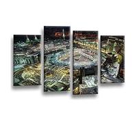 LR Hajj Mecca Islamic Wall Art Picture Framed 4 Panel Split Canvas Print | Ready to Hang | Modern Wall Art for Living Room, Bedroom & Office