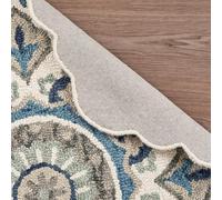 LR Home 6ft Round Indoor Wool Area Rug for Home Decor | Rugs for Living Room, Bedroom, playroom, entryway, Office | Floral Modern Farmhouse Large Boho Area Rug for Room Decor | Ivory/Teal