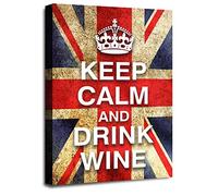 LR Keep Calm Wall Art Canvas Picture Drink Wine Red White Blue Union Jack Home Framed Panel Print Ready to Hang