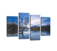 LR Landscape Lake Wall Art Picture Blue Brown Mountain Floral Framed Split Panel Canvas Print