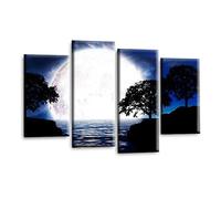 LR Landscape Wall Art Picture - Blue, Black & White Floral Framed 4 Panel Split Canvas Print | Ready to Hang | Modern Wall Art for Living Room, Bedroom & Office
