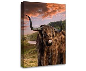 LR Large Highland Cattle Stag Canvas Art Picture Scottish Animal Cow Framed Wall Panel Print
