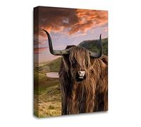 LR Large Highland Cattle Stag Wall Art Picture Framed Canvas Print | Ready to Hang | Modern Wall Art for Living Room, Bedroom & Office