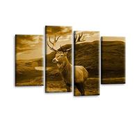 LR Large Highland Stag Wall Art Picture Framed 4 Panel Split Canvas Print | Ready to Hang | Modern Wall Art for Living Room, Bedroom & Office