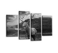 LR Large Highland Stag Wall Art Picture Framed 4 Panel Split Canvas Print | Ready to Hang | Modern Wall Art for Living Room, Bedroom & Office